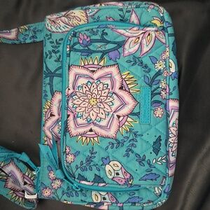 Vera Bradley Peacock Garden Teal and Pink Floral Crossbody Quilted Zipper Bag